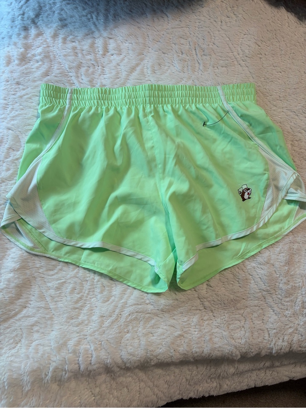 Buc-ees Lime Green Athletic Workout shorts 
Sz Medium Elastic Drawstring waist